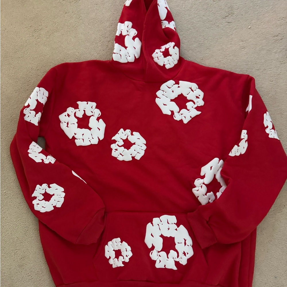 Red Graphic Hoodie with White Patterns